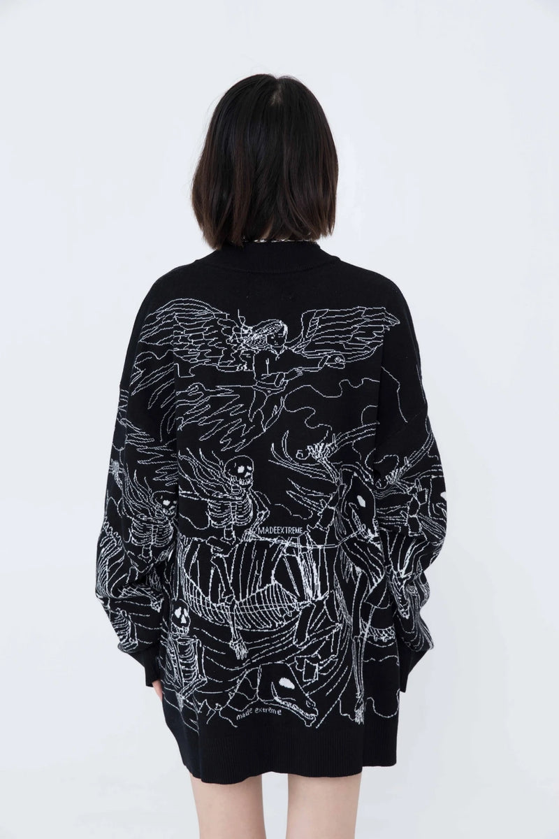 grunge oversized flame jumper built for warmth and edge, essential for winter street style, men’s streetwear clothing piece f