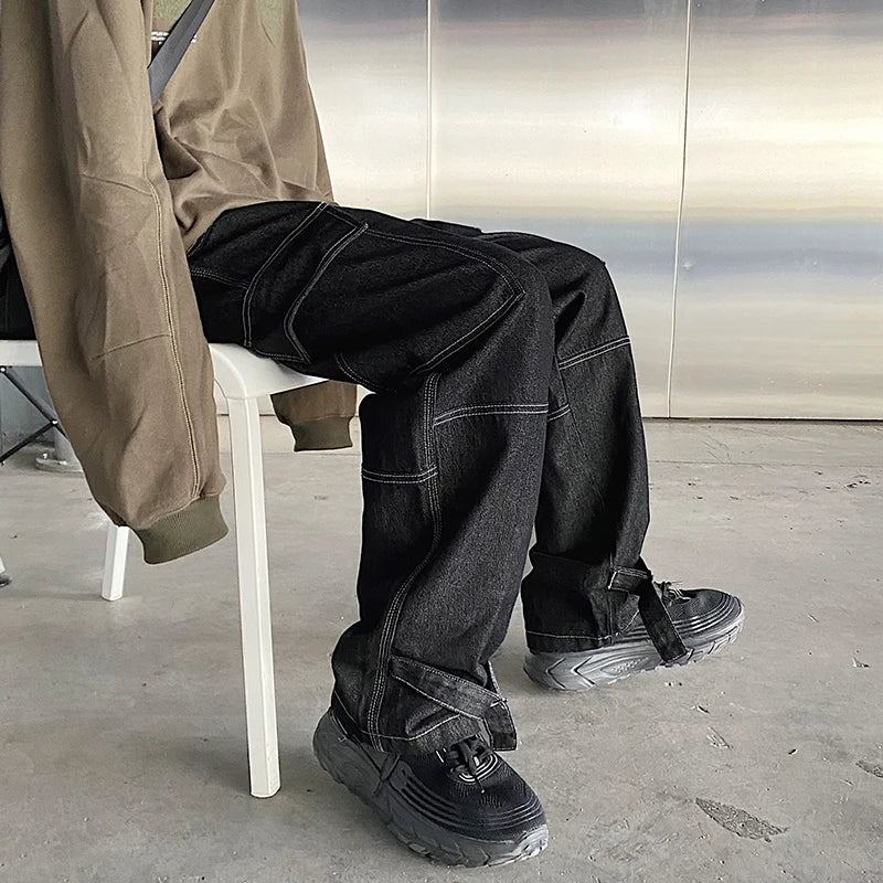 men jeans wide leg denim pants loose straight baggy mens jeans hip hop streetwear skateboard neutral denim trousers cargo jeans baggy cargo bottoms