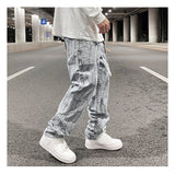 high street feathers embroidery denim pants mens zipper straight jeans trouser with belt hip hop streetwear loose joggers pants unique joggers style 3598