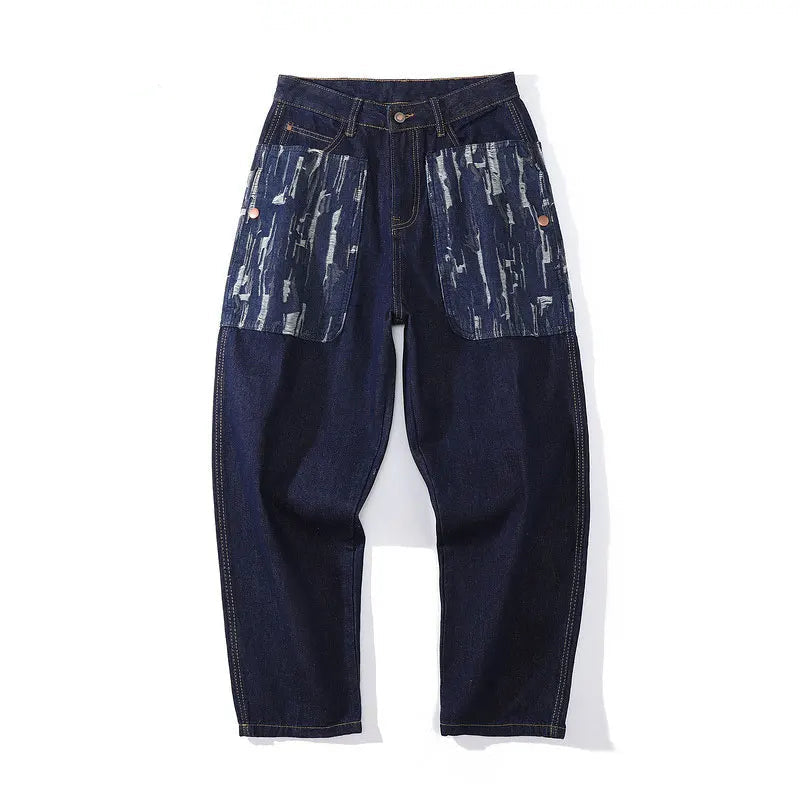 rainbowtouches fashion brand mens jeans high street pants print design long trousers loose straight vintage style boy wide legs denim street jeans