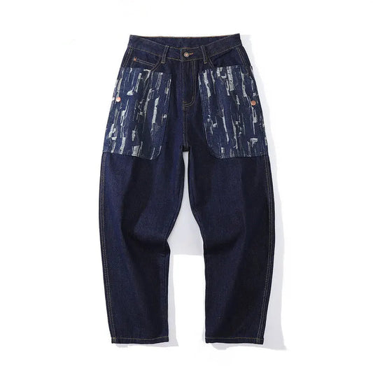 rainbowtouches fashion brand mens jeans high street pants print design long trousers loose straight vintage style boy wide legs denim street jeans