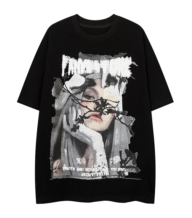 Y2k Oversized shirt – Aolamegs Harajuku Girl Letter Graffiti Printed T Shirt Men O