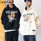 Gonthwid Men Hip Hop Hoodie Sweatshirt Streetwear Funny Bear Print Hoo