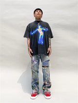Vaporwave Aesthetic print tee – Distorted Portrait Printing Short Sleeved T Shirt Hip Hop Su