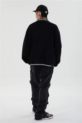 Mens Letter Embroidery Tshirt Tops Men V Neck Long Sleeve Loose Tees Hip Hop Solid Color Oversize Skateboard Streetwear Pullover