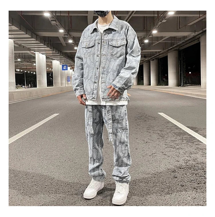 high street feathers embroidery denim pants mens zipper straight jeans trouser with belt hip hop streetwear loose joggers pants unique joggers style 3593