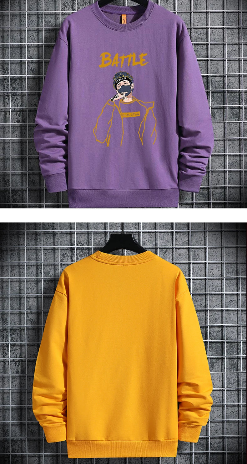 2021 Spring Autumn Mens Sweatshirts Korean Fashion Streetwear Print Ho
