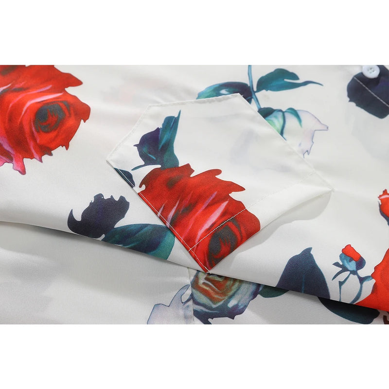 Dark Icon Floral Loose Men's Shirt Long Sleeve Autumn Oversized Shirt Man Black White