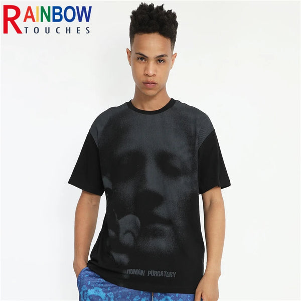 Trapwear Aesthetic piece – Rainbowtouhes T Shirt Men High Street Hip Hop Figure Face Pr