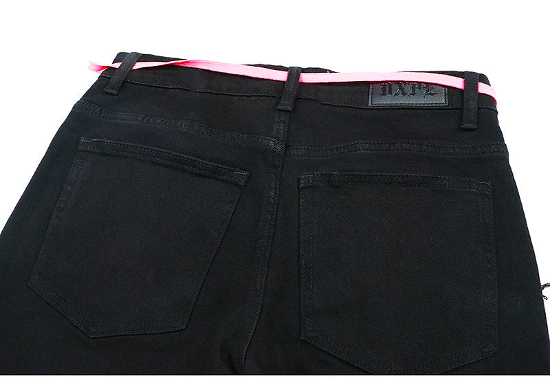 high street knee hole with chain ripped biker jeans mens slim fit denim pants autumn new streetwear casual hip hop pants joggers unique joggers style 4269