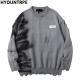 mens hip hop destroy ripped holes streetwear graffiti harajuku sweater vintage retro knitted sweater new casual cotton pullover trendy hip hop style outerwear, urban wear with bold artwork, Y2K vintage urban hoodie