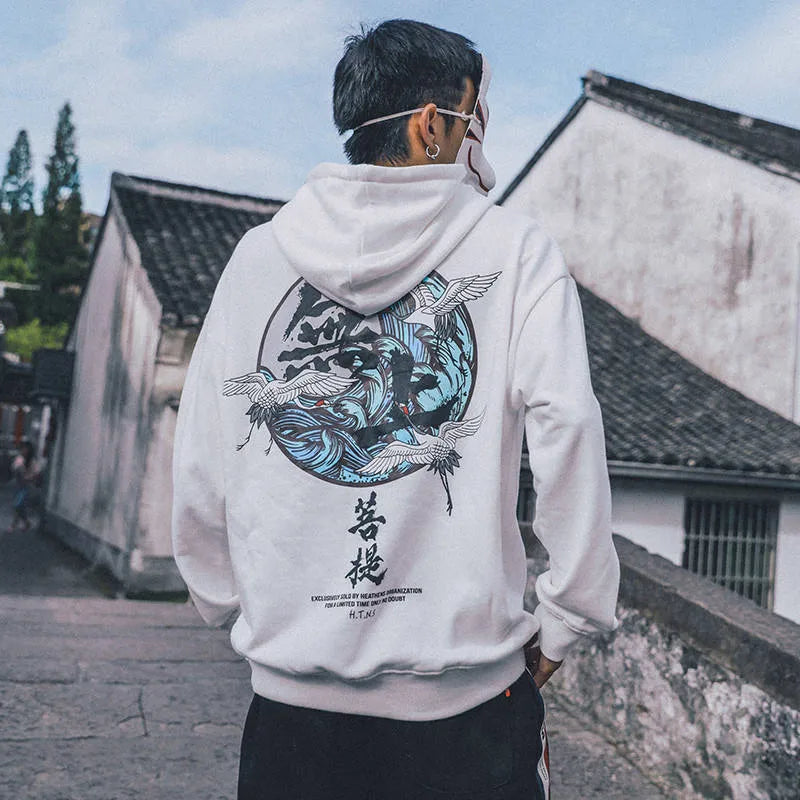 Japanese Chinese Style Hoodies Streetwear Sweatshirt Hooded Hip Hop Ev