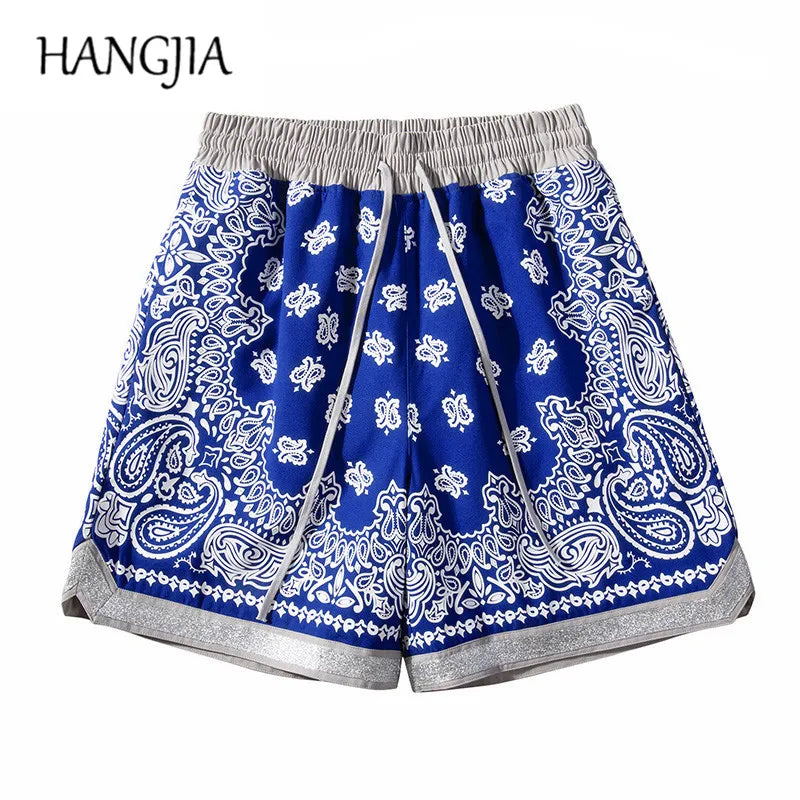 retro cashew flowers casual shorts summer streetwear fashion patchwork knee length men women paisley printing sweat shorts unique shorts style 3365