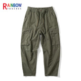 rainbowtouches fashion classic brand mens baggy cargo pants soild color trousers loose straight tooling style lace up overalls military streetwear pants