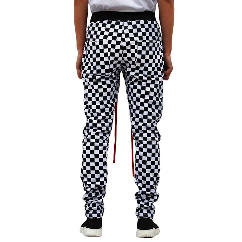 white black plaid joggers pants men hip hop retro checkered casual pants women streetwear fashionable ankle zip sweat pants male casual joggers