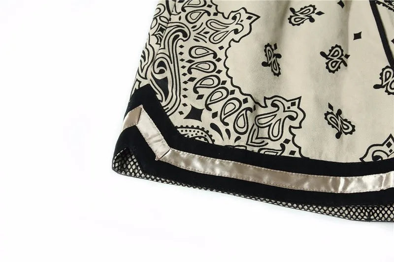 Mens Paisley Printed Hip Hop Loose Shorts Elastic Waist Sweat Shorts Casual Harajuku Drawstring Streetwear Sportswear Joggers