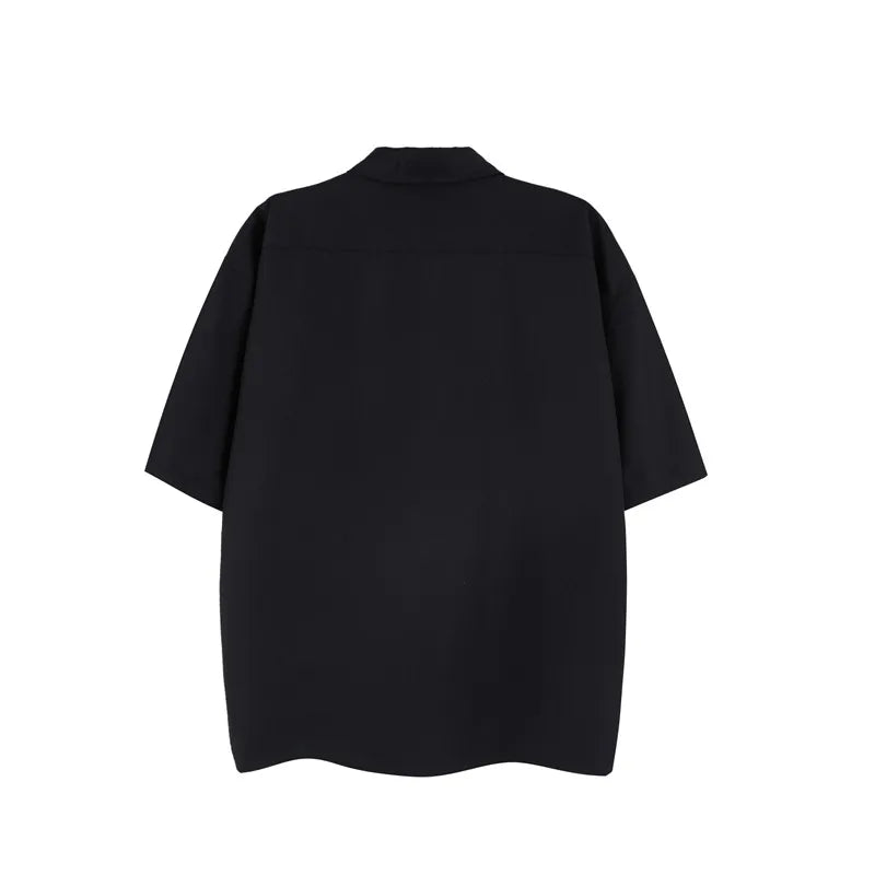 Men Fashion Punk Shirt  Hip Hop Black Harajuku Shirts with Chain Streetwear Summer Loose Short Sleeve Casual Tops Mens Shirts