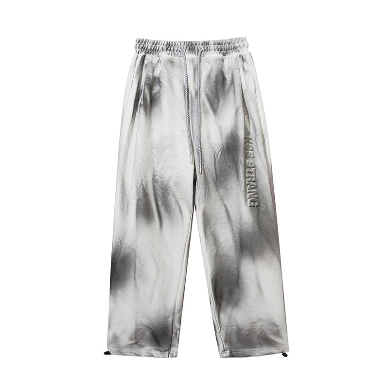 rainbowtouches classic fashion brand new trousers men tie dye gradient loose straight leg drape wide rope comfortable boys pants unique default style 2676