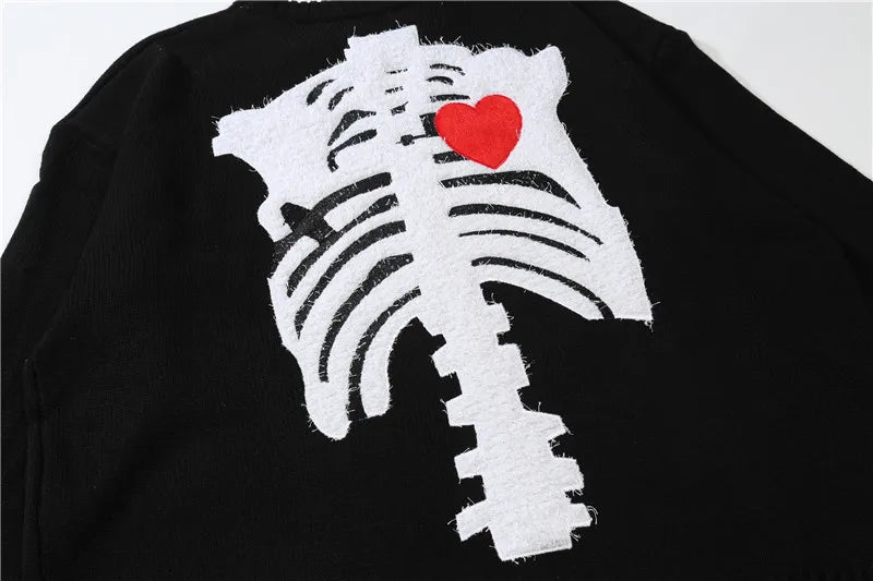 hip hop skull knitted oversized sweater mens letter embroidery o neck long sleeve pullover streetwear loose sweaters clothing - gothic aesthetic hoodie for winter, soft fleece-lined outerwear, bold artwork streetwear hoodie