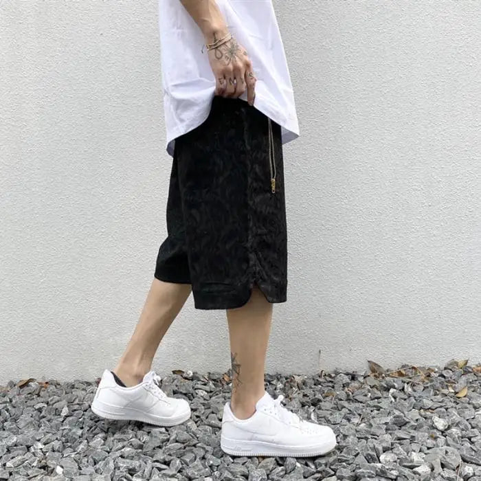 hip hop loose shorts elastic waist pants fashion printed zipper pocket half pants mens drewstring casual sportswear pant joggers unique joggers style 1109