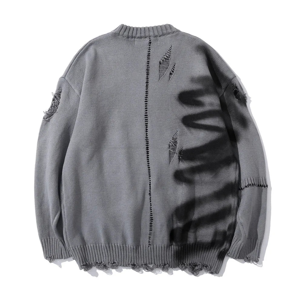 mens hip hop destroy ripped holes streetwear graffiti harajuku sweater vintage retro knitted sweater new casual cotton pullover streetwear fashion hoodie, aesthetic street look hoodie, oversized graphic print design