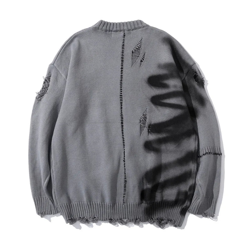 mens hip hop destroy ripped holes streetwear graffiti harajuku sweater vintage retro knitted sweater new casual cotton pullover streetwear fashion hoodie, aesthetic street look hoodie, oversized graphic print design