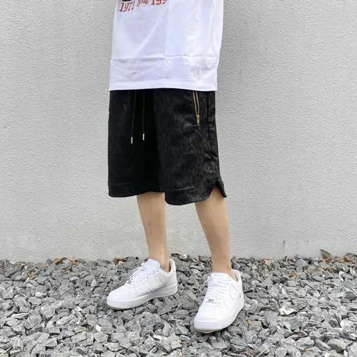 hip hop loose shorts elastic waist pants fashion printed zipper pocket half pants mens drewstring casual sportswear pant joggers unique joggers style 1108