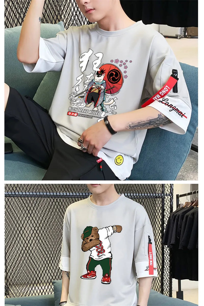 Anime Streetwear top – Hip Hop Kahaki T Shirt Short Sleeve Kawaii Harajuku Cat T Sh