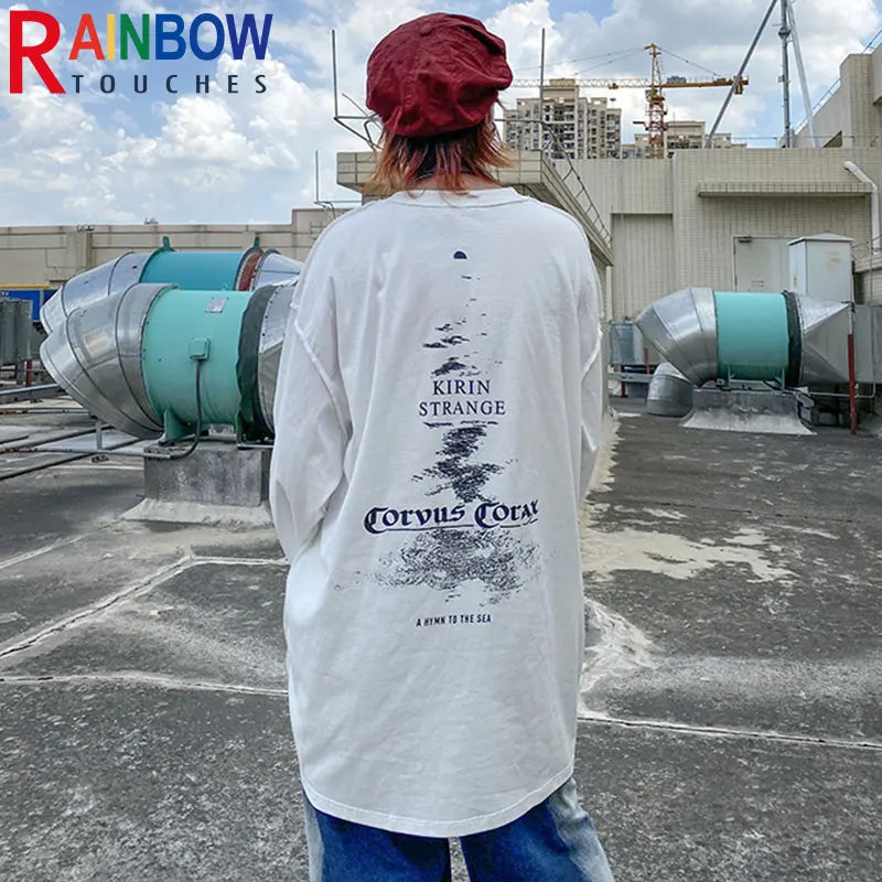 Anime Aesthetic Tee – Rainbowtouches Drop Shoulder Top High Street Abstract – Modern Streetwear for Everyone