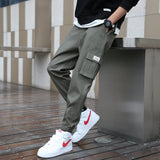 cargo pants men streetwear hip hop pants elastic waist harem ankle length trousers black army green harajuku loose casual pocket multi-pocket cargos