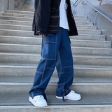men jeans wide leg denim pants loose straight baggy mens jeans hip hop streetwear skateboard neutral denim trousers cargo jeans military streetwear pants