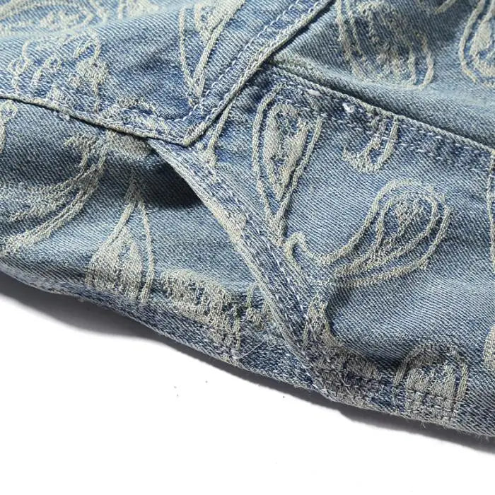 2 pieces sets men fashion patchwork single breast denim jeans hooded jacket coat and loose straight pants joggers streetwear set unique joggers style 4052