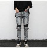 high street pu leather zippers patchwork biker jeans mens stretch denim slim jean pants motorcycle slim trousers hip hop pants unique jeans style 2309