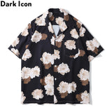Dark Icon Floral Hawaiian Shirt Men Tur-down Collar Men's Polo Shirt Black White