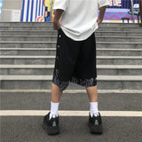 Mens Shorts Hip Hop Stitching Sweat Shorts with Pin Unisex Elastic Waist Loose Straight Streetwear Sports Shorts Casual Shorts
