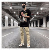 mens high street loose fit elastic waist pants bottom zipper patchwork cargo pants hip hop drawstring sportwear pants joggers unique joggers style 5417