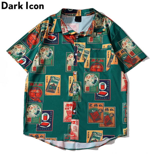 Dark Icon Cigarette Case Print Retro Hip Hop Shirts 2020 Summer Vacation Beach Shirts Hawaii Shirts Streetwear Clothing