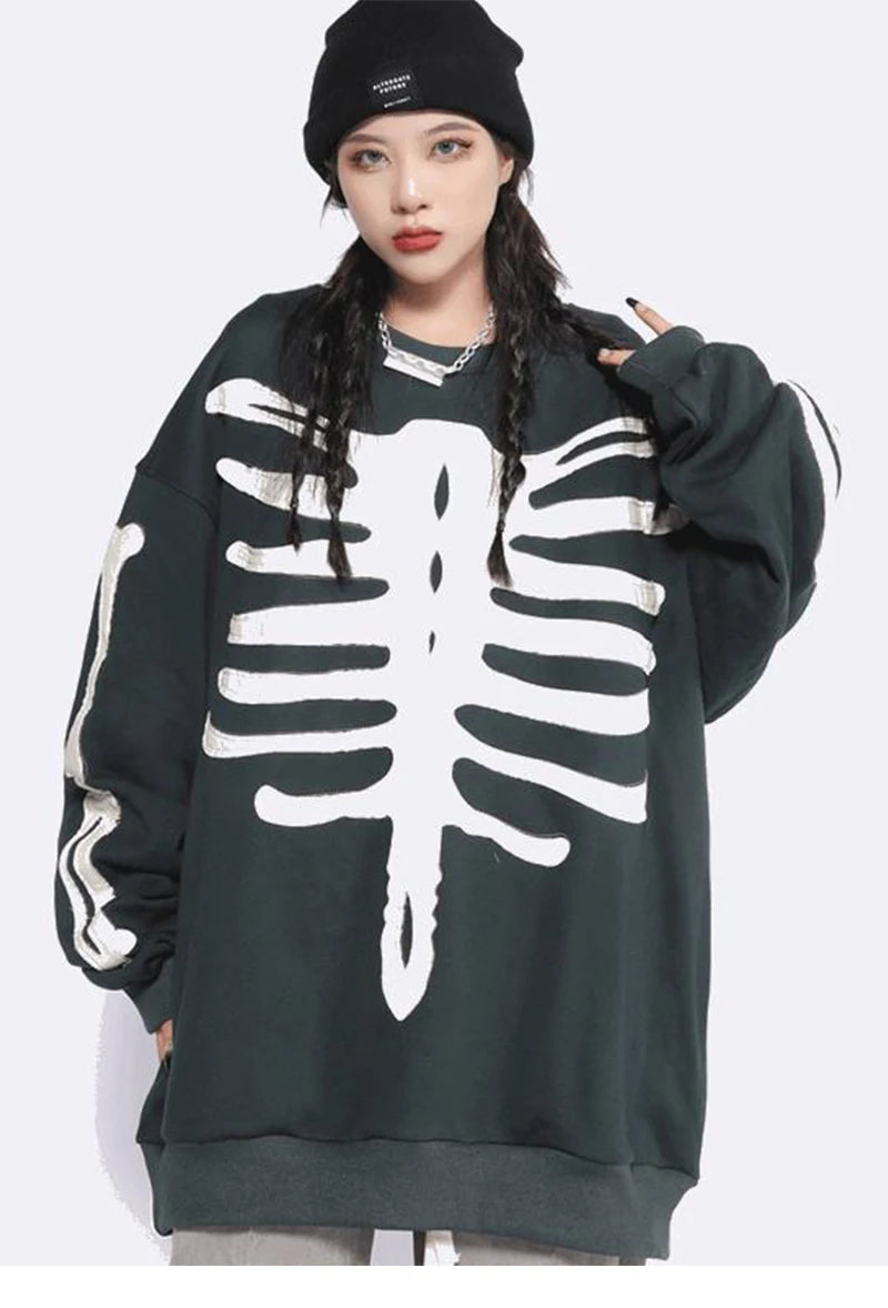 rainbowtouches men high street coat dark skeleton print oversized pullover graffiti halloween hoodie coats long sleeve t shirt - oversized streetwear hoodie, urban fashion pullover, high quality cotton hoodie