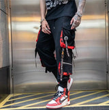 men hip hop black cargo pants joggers sweatpants overalls men ribbons streetwear harem pants women fashions trousers unique joggers style 2700