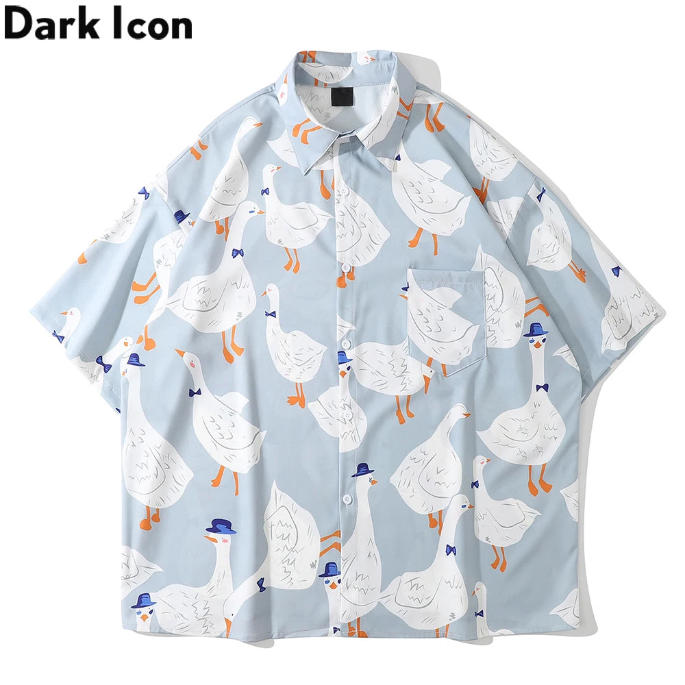 Dark Icon Full Prined Oversized Men's Shirt Short Sleeve Summer Streetwear Shirts for Men