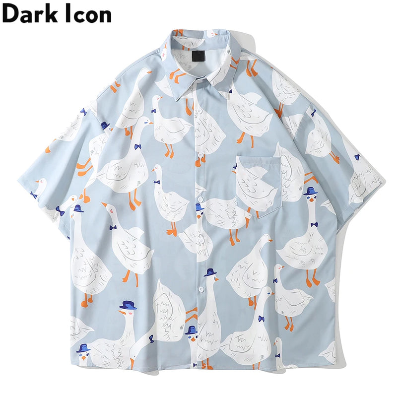 Dark Icon Full Prined Oversized Men's Shirt Short Sleeve Summer Streetwear Shirts for Men
