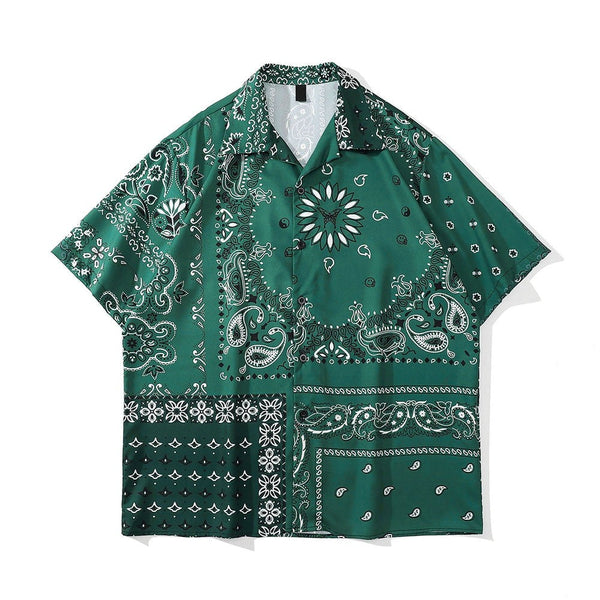 "Bandana Green" Unisex Men Women Graphic Streetwear Button Shirt Daulet Apparel