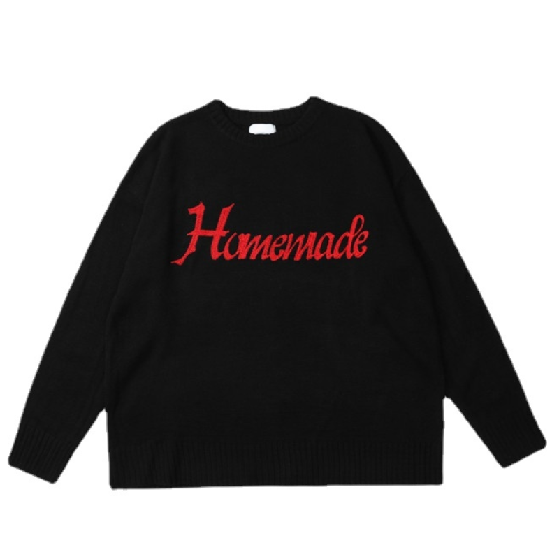 hip hop skull knitted oversized sweater mens letter embroidery o neck long sleeve pullover streetwear loose sweaters clothing - bold artwork streetwear hoodie, Y2K grunge street style, unisex casual winter pullover