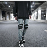 knee zipper hole patckwork skinny denim jeans men casual slim biker trousers jeans fashion streetwear hip hop jean pants joggers unique joggers style 1026