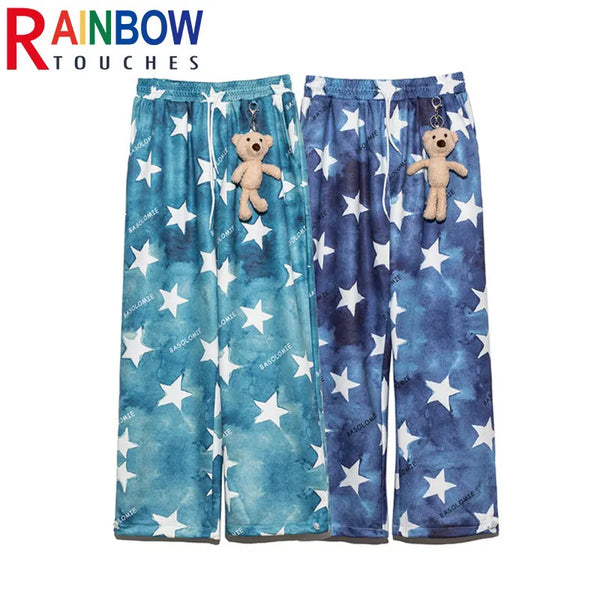 rainbowtouches fashion classic brand mens cargo pants bear pendant trousers loose straight high street style unique wide legs military streetwear pants