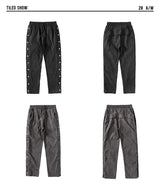 mens side buttons patchwork harajuku straight pants casual elastic waist fake suede trousers hip hop streetwear casual joggers unique joggers style 3908
