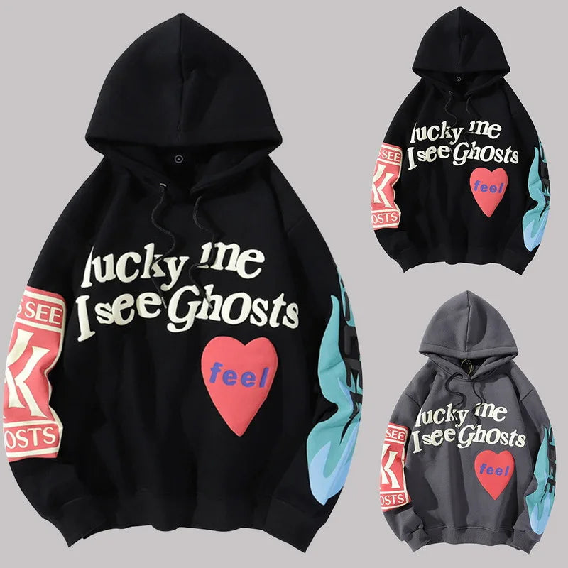 2021 Harajuku Weirdo Graffiti Letter Printed Hoodies Men Lucky Me I Se