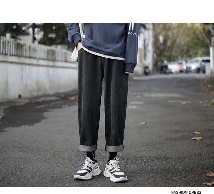 wide legs jeans men fashion retro solid color casual straight jean pants mens streetwear hip hop denim pants mens trousers m 3xl unique jeans style 3684