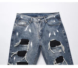 men ripped holes denim jean pants hip hip new fashion straight patchwork pants new casual jeans streetwear mens trousers joggers unique joggers style 1408