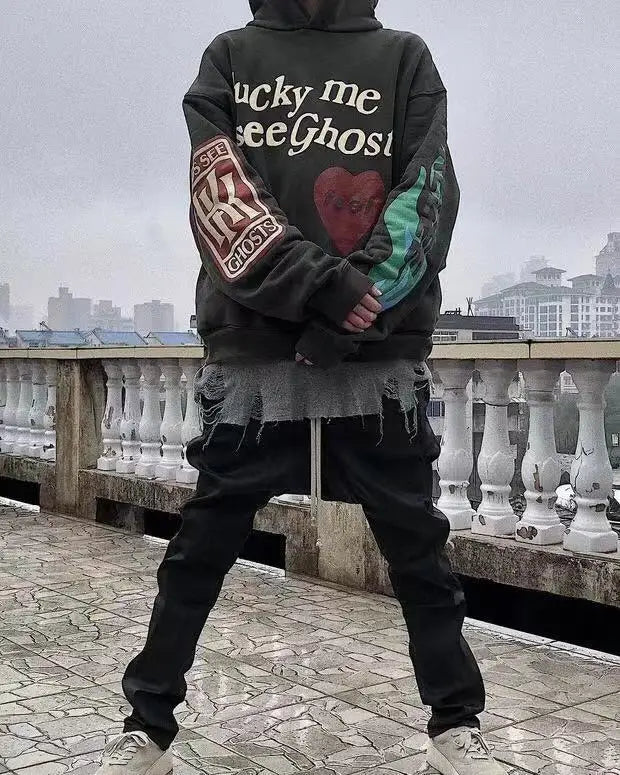 Graffiti Letter Foam Fleece Baggy Sweatshirts Mens Oversized High Stre